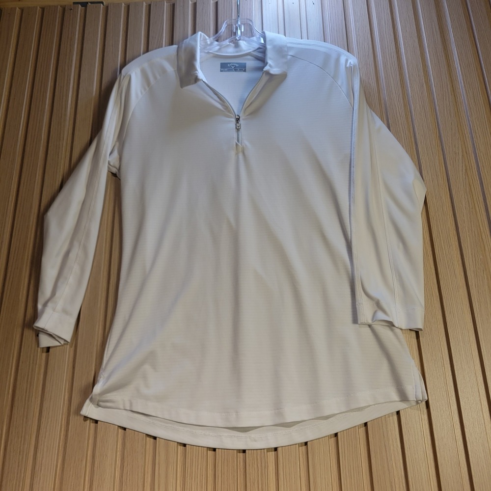Callaway Opti-Dri Womens White Quarter Zip Long Sleeve Golf Polo Shirt Size M